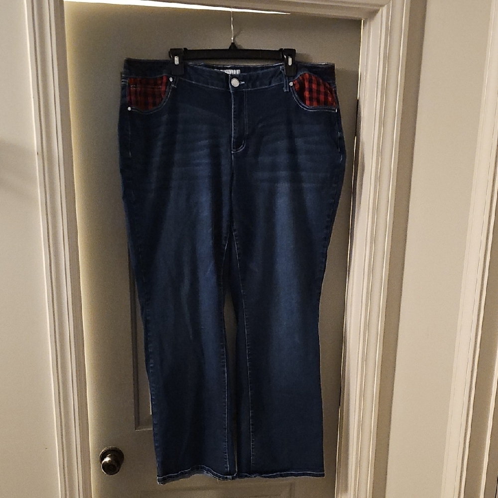 Cato Blue and Red Relaxed Jeans with Decorative Accents